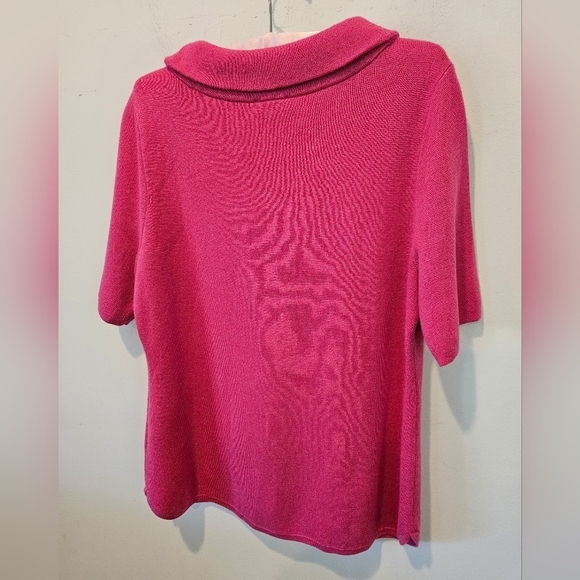 TALBOTS WOMEN'S BARBIE PINK SHORT SLEEVE FOLDOVER COLLAR PULLOVER SWEATER SIZE M - Picture 9 of 9